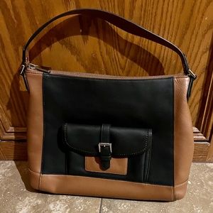Authentic  Leather Coach Tan & Black Bag